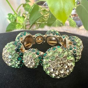 Gold Tone Stretch Bracelet with Green Ombré Rhinestones